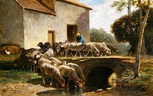 Stádo odchází (olej na desce) od Charles Emile Jacque