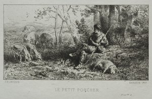 Stádo malého prasete od Charles Emile Jacque