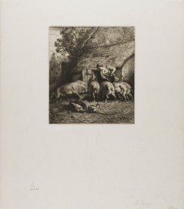 Žena krmící šest prasat od Charles Emile Jacque