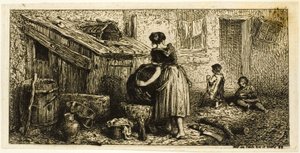 Žena mytí hrnců, s dětmi od Charles Emile Jacque