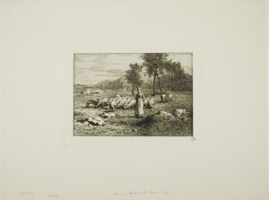 Žena bdí nad stádem prasat od Charles Emile Jacque