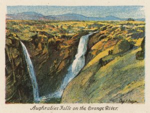 Jihoafrická republika: Vodopády Aughrabies na řece Orange (barevná litografie) od Charles Ernest Peers