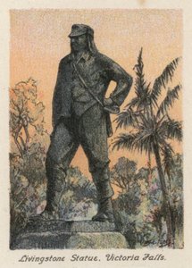 Jihoafrická republika: Livingstonova socha, Viktoriiny vodopády (barevná litografie) od Charles Ernest Peers