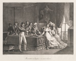 Josephine se vzdává svých práv, brzy 19. století (litho) od Charles Etienne Pierre Motte