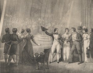Napoleon a Josephine na návštěvě v Davidově studiu, 4. ledna 1808, ca. 1820-30. od Charles Etienne Pierre Motte