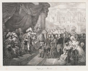 Přijetí ředitelstvím, začátkem 19 století (litho) od Charles Etienne Pierre Motte