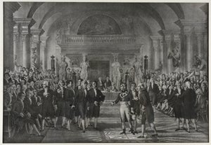Přijetí Napoleona Bonaparta v ústavu, třída fyziky a matematiky, sekce strojních umění 25. prosince od Charles Etienne Pierre Motte