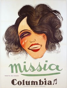 Plakát Columbia Records inzerující francouzskou zpěvačku, Missia, c.1935