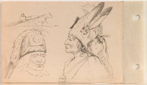 Studie Palaneapape (Struck-by-Ree nebo Struck-by-Arikara) a Dog Travois (list 21 verso)