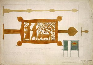 Design pro mosazný závěs psacího stolu od Charles Francis Annesley Voysey