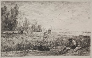 Výroba sena, původní otisk 1862, vytištěno 1921. od Charles Francois Daubigny