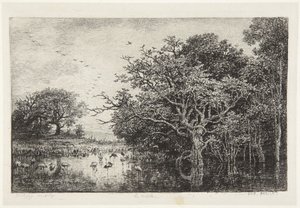 Bažina s čápy od Charles Francois Daubigny