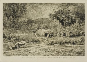 Prase v sadu od Charles Francois Daubigny