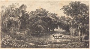 Bazén s jeleny od Charles Francois Daubigny