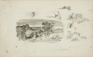 Náčrtky: Skalnaté prostředí a králíci od Charles Francois Daubigny