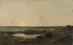 Západ slunce na pobřeží u Villerville od Charles Francois Daubigny