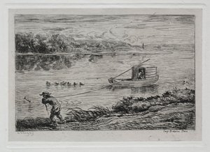 Výlet lodí: Palubní chlapec vytahující vlečné lano nebo tažení lanem, 1861. od Charles Francois Daubigny