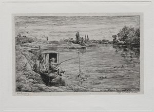 Výlet lodí: Rybaření s kajutovým chlapcem (Vlasový rybolov) od Charles Francois Daubigny