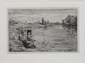Výlet na lodi: The Cabin Boy Fishing Line Fishing, 1861. od Charles Francois Daubigny