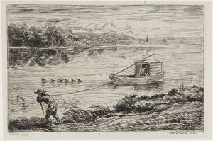 Plavčík táhne lano od Charles Francois Daubigny