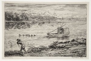 Plavčík vleče lano od Charles Francois Daubigny