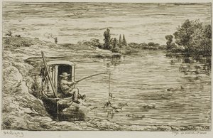 Lodní chlapec rybaří (Rybaření s vlascem) od Charles Francois Daubigny