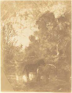 Dva koně na napajedlo od Charles Francois Daubigny