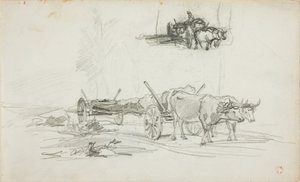 Dva náčrty volů táhnoucích kládu od Charles Francois Daubigny