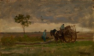 Rozlehlá krajina s Farmers Chariot (olej na dubu) od Charles Francois Daubigny