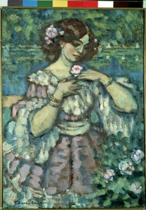 Dívka s růží. Obraz Charlese Guerina (1875-1939)
