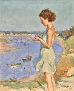 Mladá dívka s modrou hortenzií, Saint-Gilles-Croix-de-Vie od Charles-Garabed Atamian