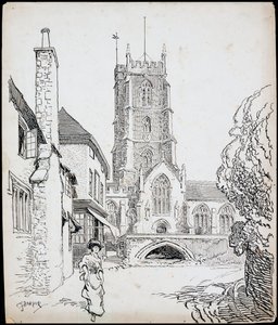 Pohled z jihu na převorský kostel svatého Jiří, Dunster, Somerset od Charles George Harper