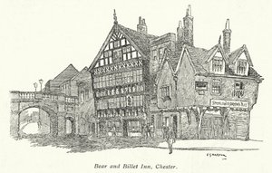 Hostinec Bear and Billet Inn, Chester (litografie)