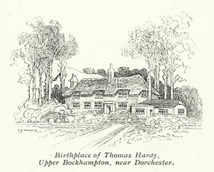 Rodný dům Thomase Hardyho, Upper Bockhampton, nedaleko Dorchesteru (litografie) od Charles George Harper