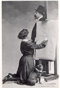 Pohlednice zobrazující Colette a jejího manžela Willyho (černobílá fotografie) od Charles Gerschel