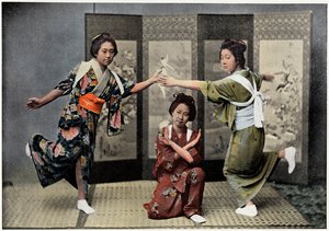 Rodinný tanec v Japonsku, c1890