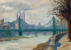 Battersea Power Station z Chelsea Embankment (olej na panelu) od Charles Ginner