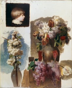 Květiny a hlava (studie) od Charles Gleyre