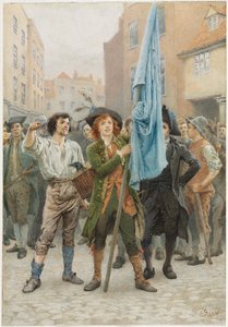 Barnaby Rudge pomáhá vést Gordonovy nepokoje, 1884. od Charles Green