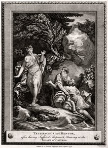 Telemachus a Mentor poté, co utrpěli ztroskotání, dorazí na ostrov Calypso, 1774