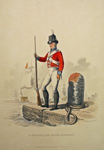 Vojín královské námořní pěchoty, vyrytý Joseph Constantine Stadler, publikoval 1815 (akvatinta) od Charles Hamilton Smith