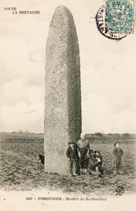 Stará pohlednice/Menhir de Kerhouezel/Porspoder/Finistere/Bretaň/Francie
