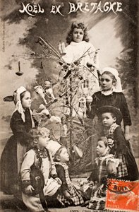 Stará pohlednice/Veselé Vánoce/Moudré děti/Bretaň/Francie od Augustus Kollner