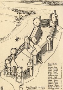 Pohled z ptačí perspektivy na hrad Caernarvon, Severní Wales, 1931