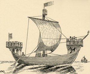 Loď doby Edwarda I. na základě pečeti Dover, 1284, 1931