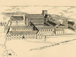 Exteriér benediktinského kláštera, 1931 od Charles Henry Bourne Quennell