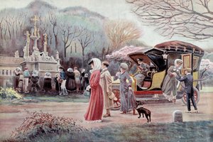 Pelerinage in Breton Calvary - tisky z počátku 20. století od Charlese Henriho Terreho (1864 - 1926). Paříž, dekorativní umění
