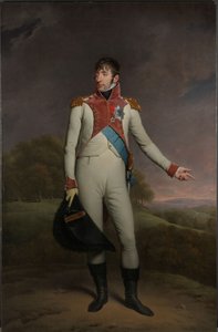 Portrét Ludvíka Napoleona, krále Holandska Louis Napoleon (1778-1846), král Holandska v letech 1806 až 1810, v uniformě pěších plavčíků, zdobený Velkým křížem Královského řádu Unie Holandska a Důstojnickým křížem L. od Charles Howard Hodges