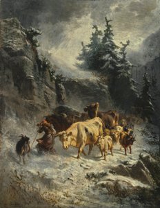 Francouzsky: Troupeau dans une tempête de neige Stádo ve sněhové bouři od Charles Humbert
