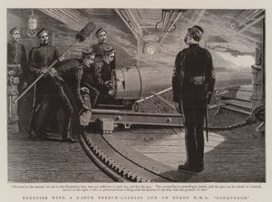 Cvičení s 6palcovou nabíjecí pistolí na palubě HMS Conqueror od Charles J. Staniland